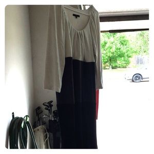 White/black/gray color block sweater dress.